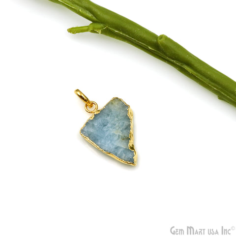 Aquamarine Free Form shape 31x21mm Gold Electroplated Gemstone Single Bail Pendant