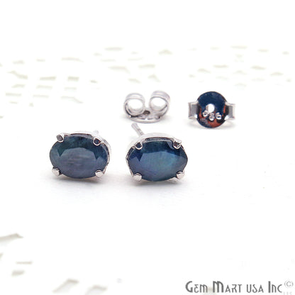 Black Sapphire 5x7mm Sterling Silver Prong Setting Oval Shape Stud Earring - GemMartUSA