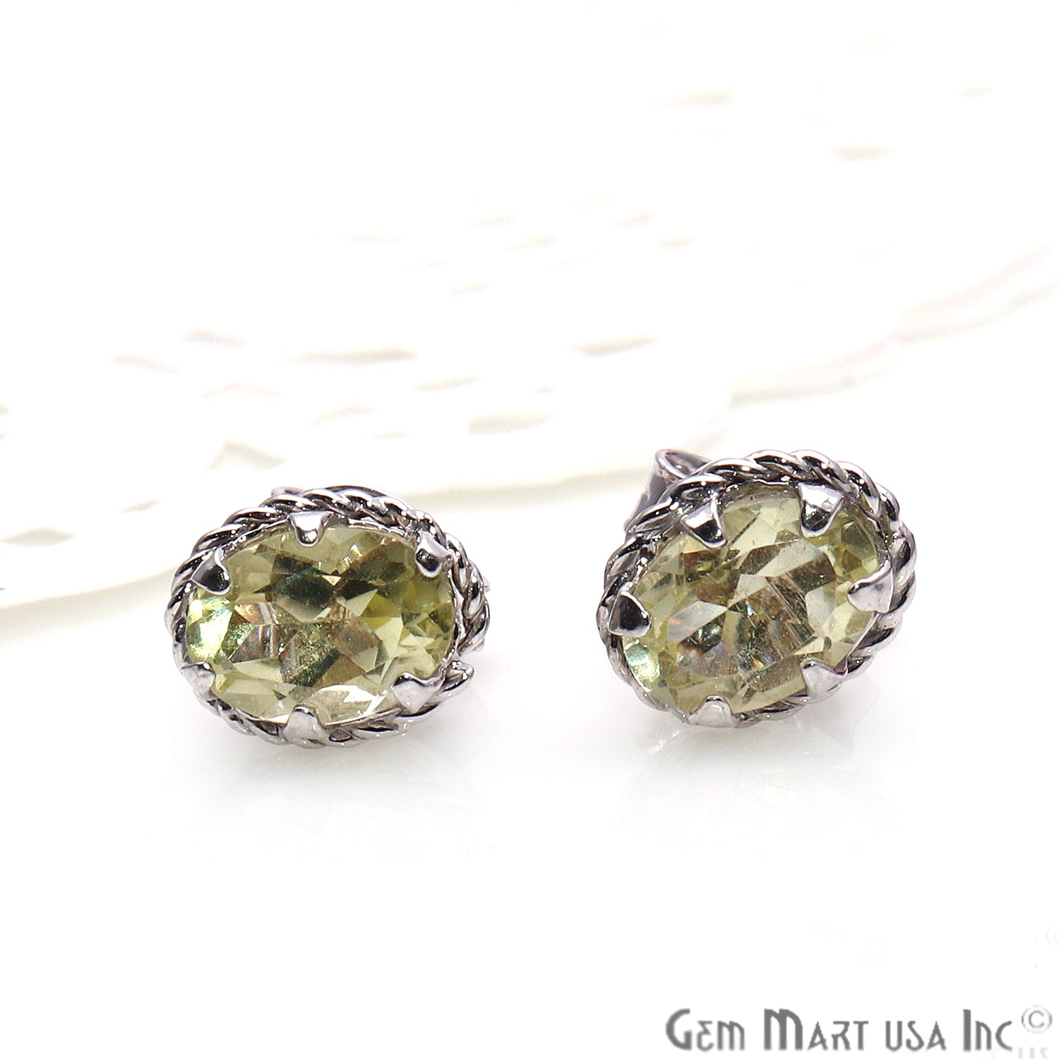 Lemon Topaz 7x5mm Sterling Silver Oval Shape Prong Setting Stud Earring - GemMartUSA