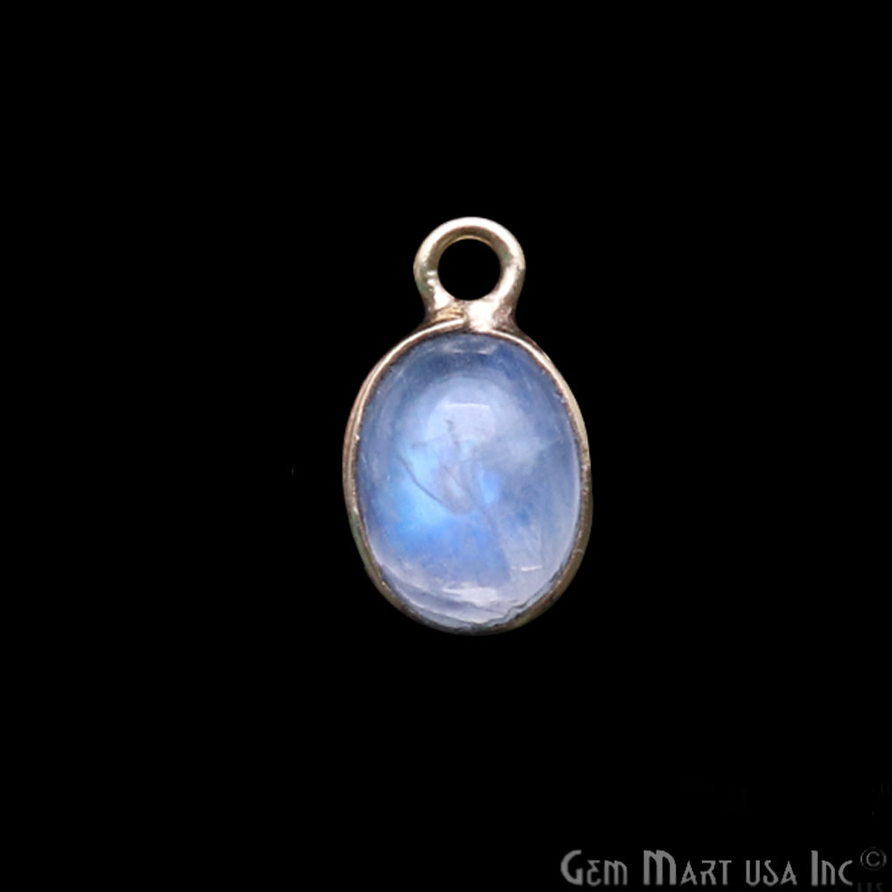 Rainbow Moonstone Cabochon 6x8mm Oval Gold Plated Single Bail Gemstone Connector - GemMartUSA