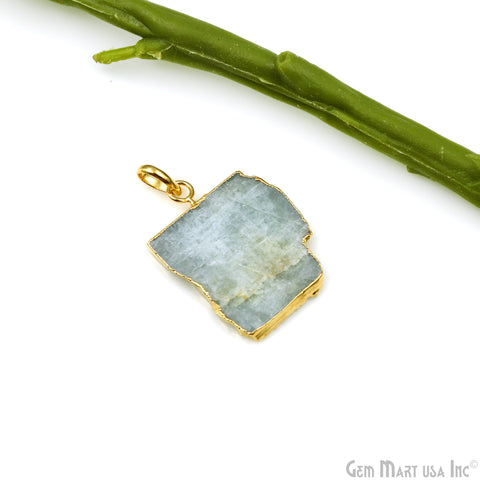 Aquamarine Free Form shape 33x24mm Gold Electroplated Gemstone Single Bail Pendant