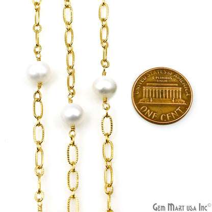 Pearl Round Beads With Gold Plated Oval Finding Rosary Chain