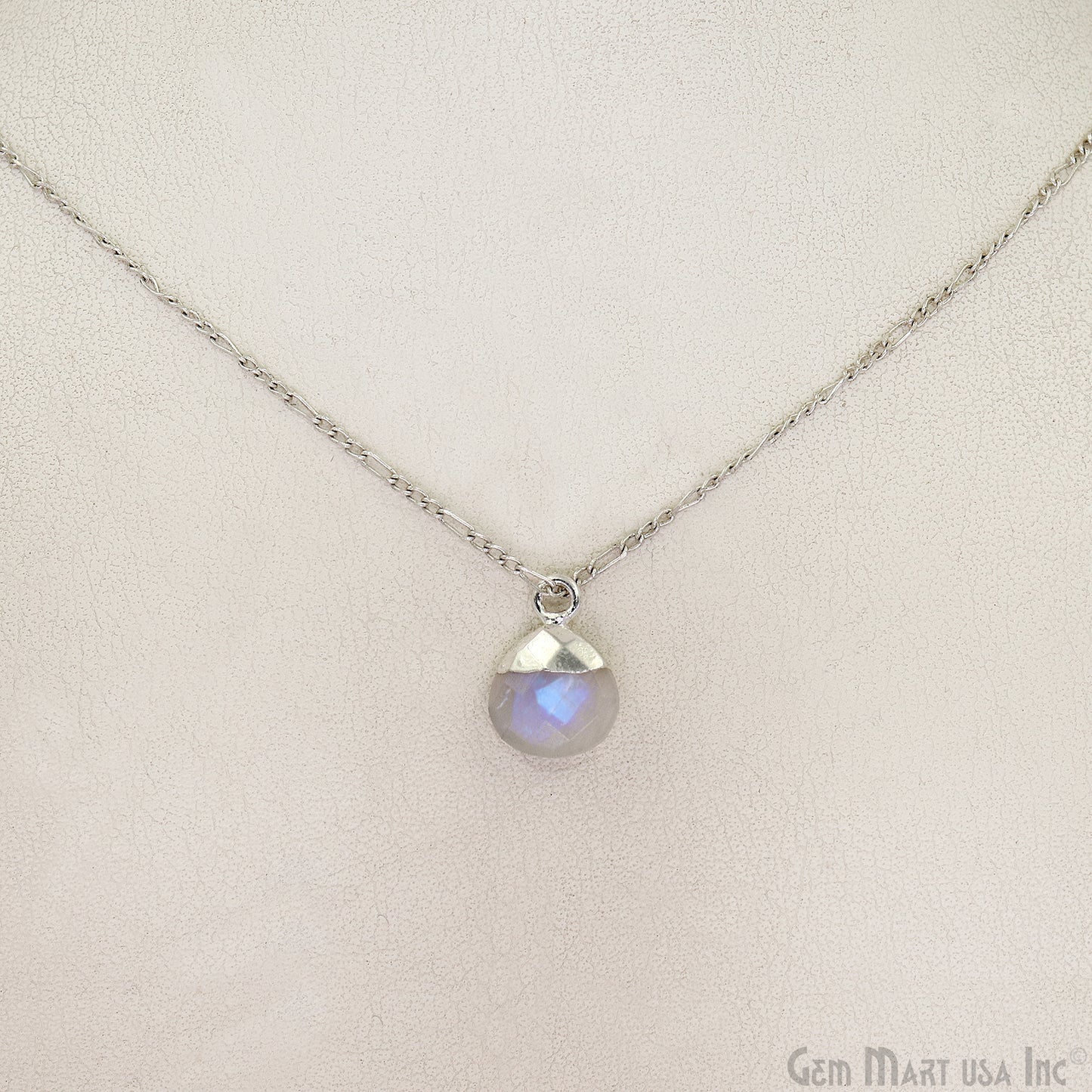 Rainbow Moonstone 10mm Heart Silver Electroplated Gemstone Connector