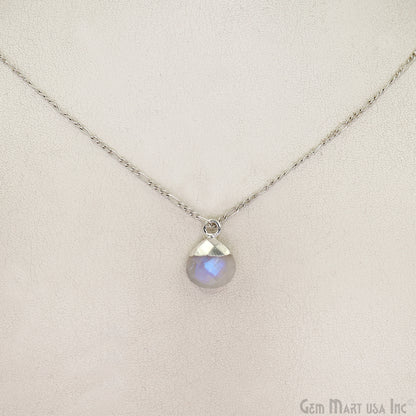 Rainbow Moonstone 10mm Heart Silver Electroplated Gemstone Connector