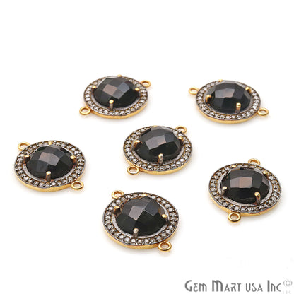 Black Onyx Round 10mm Black Pave Double Bail Gemstone Connector - GemMartUSA