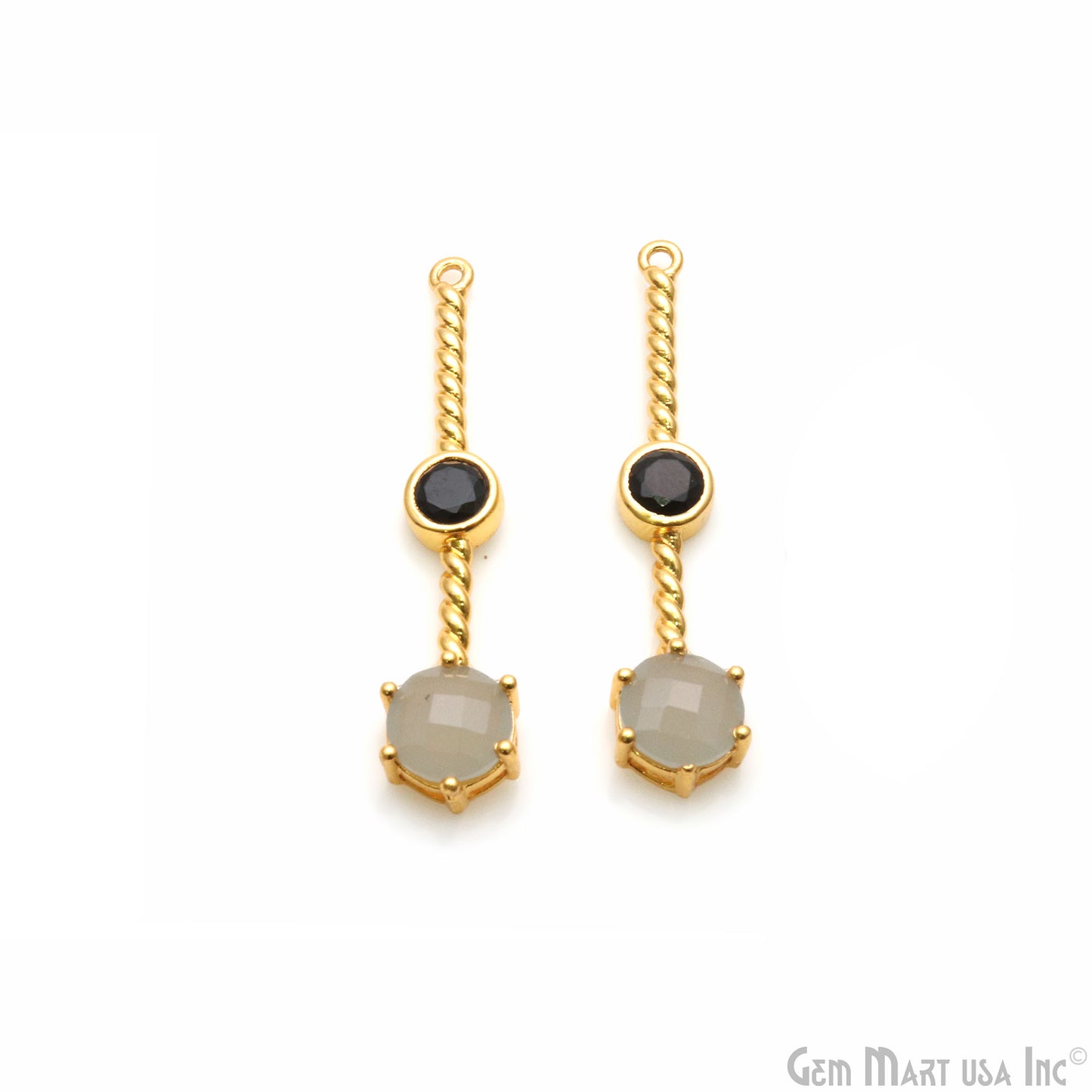 Gray Chalcedony & Black Onyx Gold Plated Earring Gemstone Connector