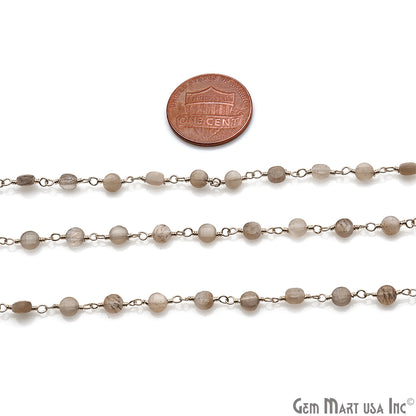 Brown Monalisa Faceted 3-4mm Silver Wire Wrapped Rosary Chain - GemMartUSA
