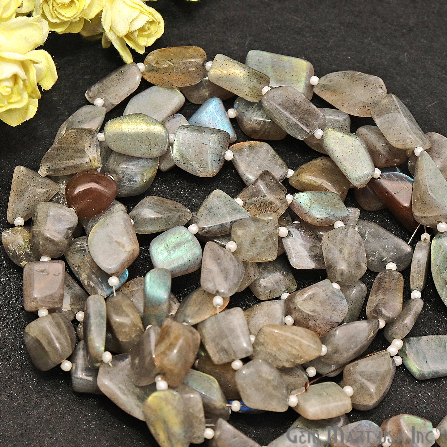 Labradorite Free Form 13x9mm Tumble Beads Gemstone Strands - GemMartUSA