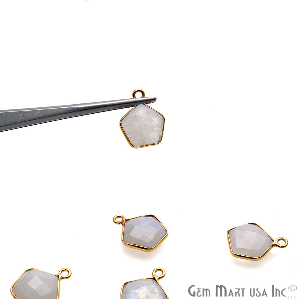 Rainbow Moonstone Pentagon Gold Plated Single Bail 14x11mm Gemstone Connector - GemMartUSA