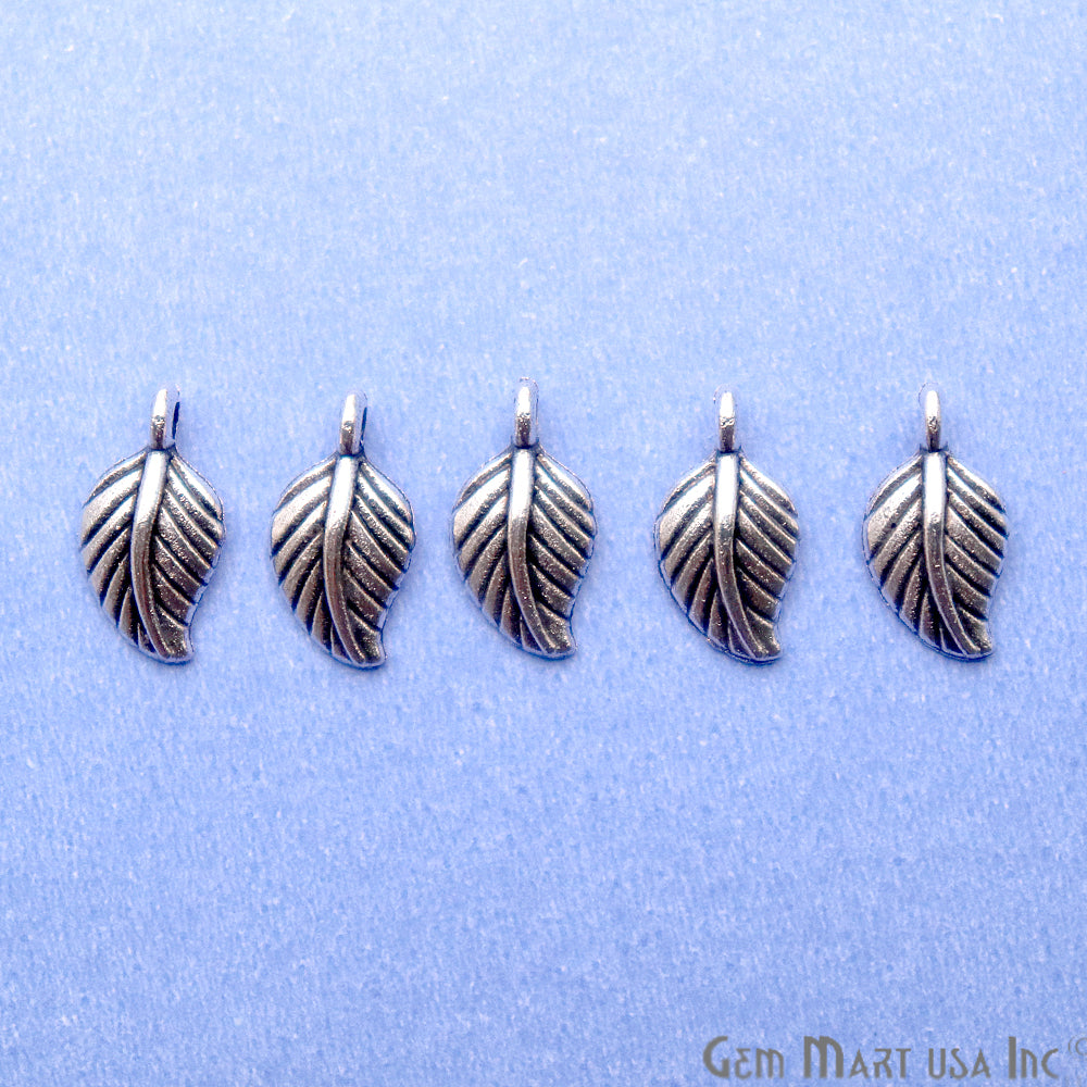 5pc Lot Leaf Shape Oxidized 14x12mm Charm For Bracelets & Pendants - GemMartUSA