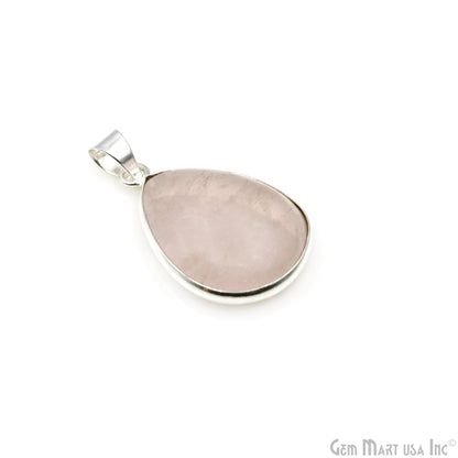 Rose Quartz Gemstone Pears 31x20mm Sterling Silver Necklace Pendant 1PC