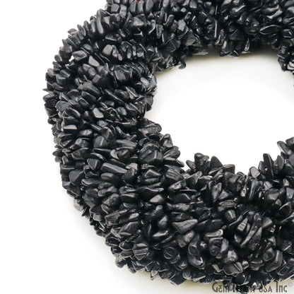 Black Tourmaline Chip Beads, 34 Inch, Natural Chip Strands, Drilled Strung Nugget Beads, 3-7mm, Polished, GemmartUSA (CHKT-70001)