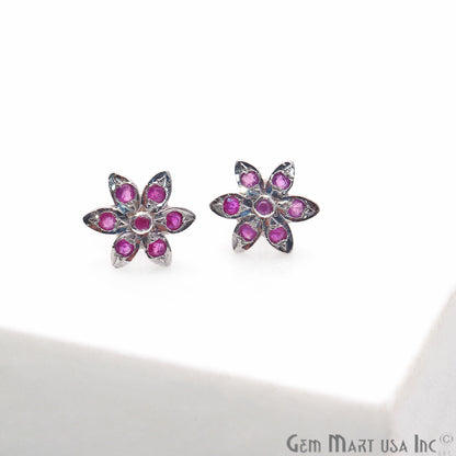 Ruby 9mm Sterling Silver Flower Shape Stud Earring - GemMartUSA