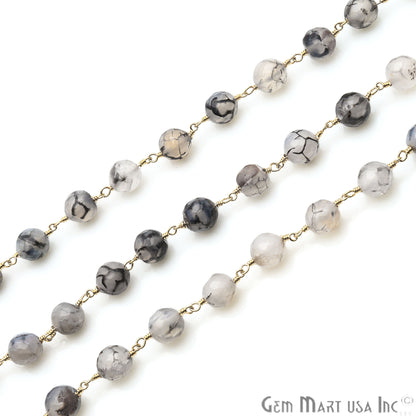 Rutilated Jade Faceted Beads 8mm Gold Plated Wire Wrapped Gemstone Rosary Chain - GemMartUSA