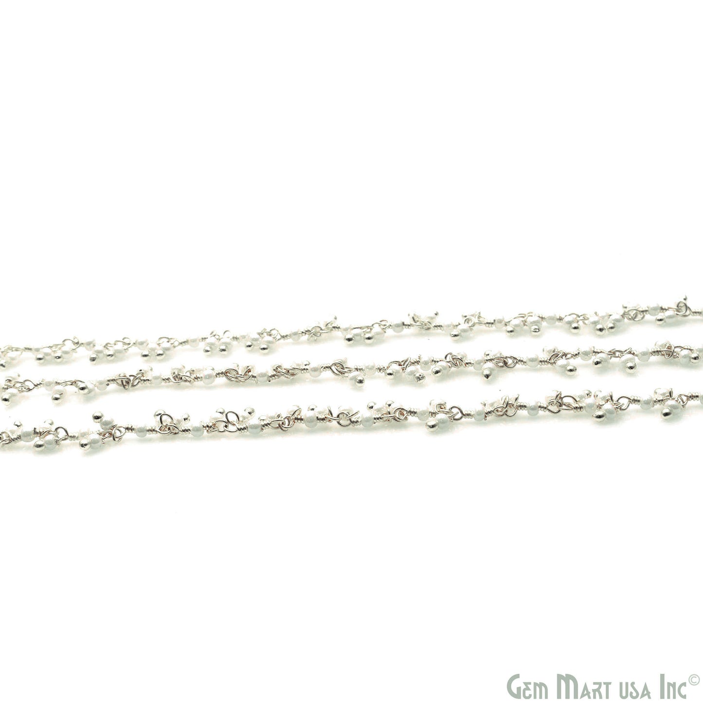 Synthetic Pearl Smooth 2-2.5mm Beads Silver Wire Wrapped Cluster Dangle Rosary Chain