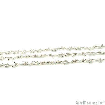 Synthetic Pearl Smooth 2-2.5mm Beads Silver Wire Wrapped Cluster Dangle Rosary Chain