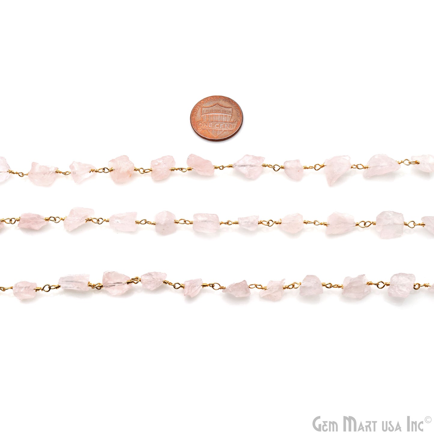 Rose Quartz Free Form Nugget 6-8mm Gold Plated Rosary Chain