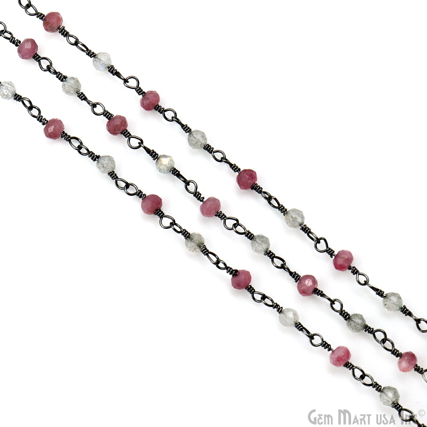 Pink Tourmaline & Labradorite Faceted Beads 2.5-3mm Oxidized Gemstone Rosary Chain