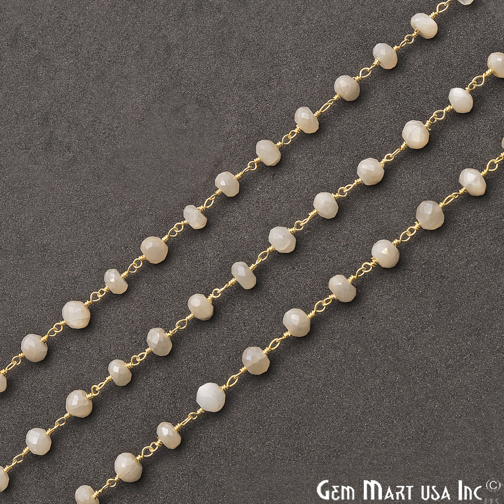 White Monalisa Coated Beads 5-6mm Gold Plated Wire Wrapped Gemstone Rosary Chain - GemMartUSA