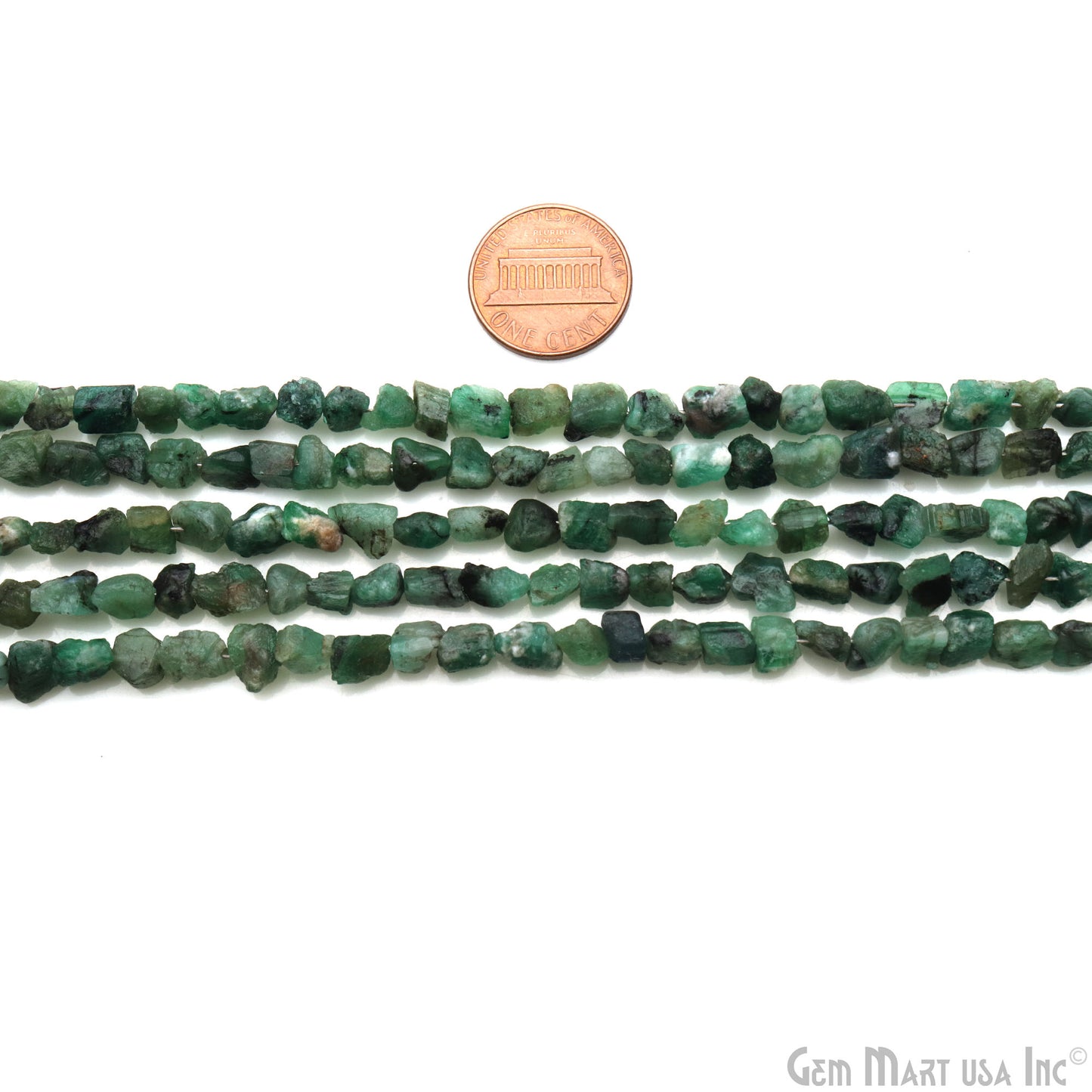 Emerald Rough Beads, 8 Inch Gemstone Strands, Drilled Strung Briolette Beads, Free Form, 7x5mm
