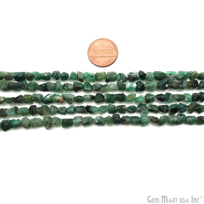 Emerald Rough Beads, 8 Inch Gemstone Strands, Drilled Strung Briolette Beads, Free Form, 7x5mm