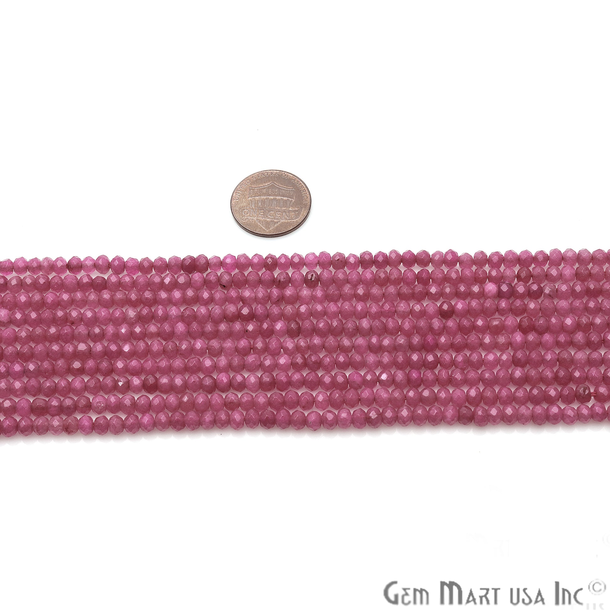 Hot Pink Jade 3-4mm Faceted Rondelle Beads Strands 14Inch - GemMartUSA