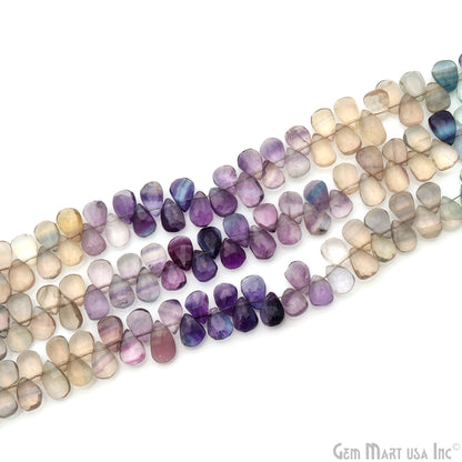 Fluorite Pears Beads, 8 Inch Gemstone Strands, Drilled Strung Briolette Beads, Pears Shape, 9x7mm