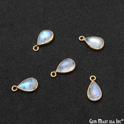 Rainbow Moonstone Cabochon 7x10mm Pears Single Bail Gold Bezel Connector