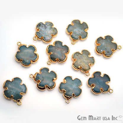 Flower Shape Gemstone Gold Edged Connector Charm (Pick Gemstone, Bail) - GemMartUSA