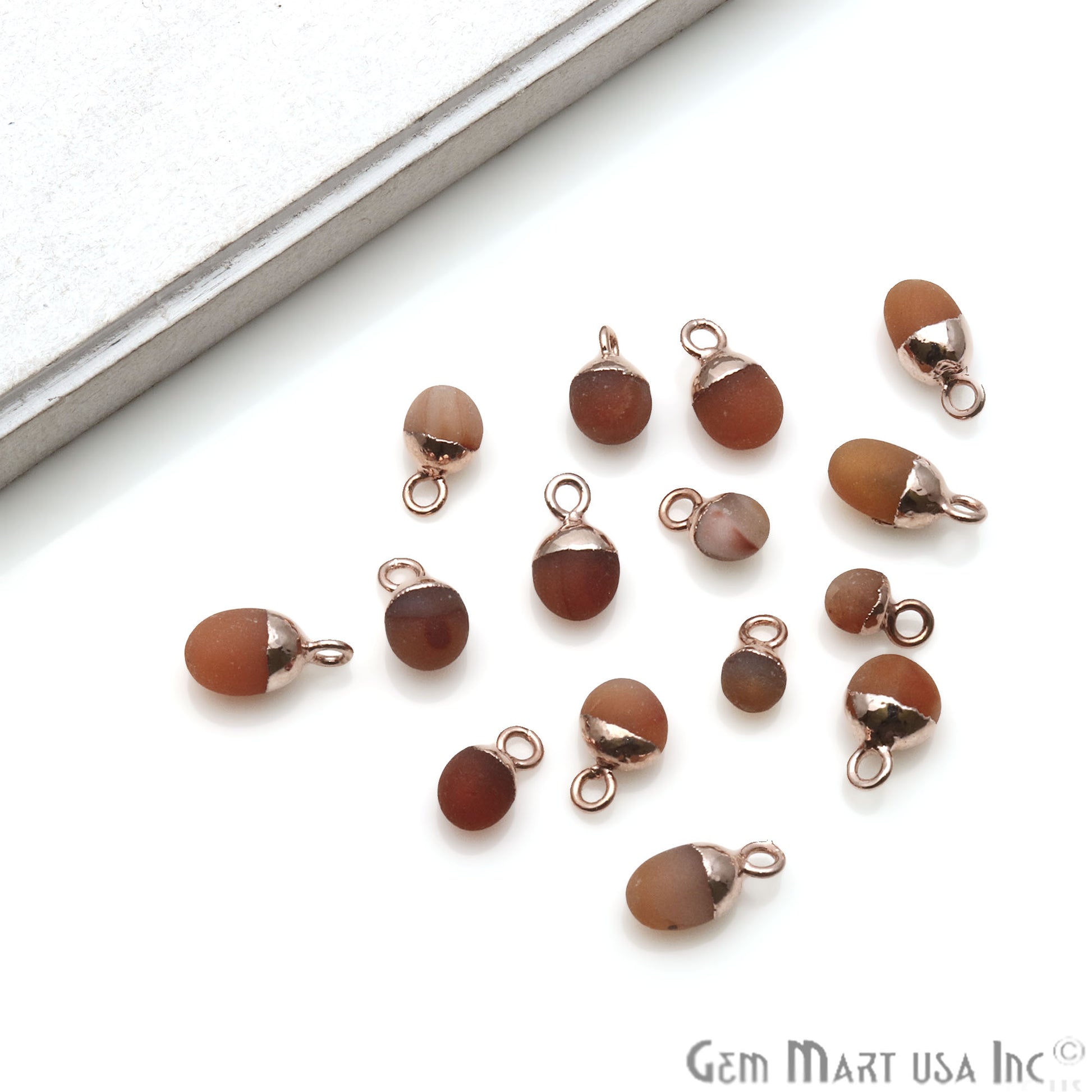 Rough Carnelian Matte Beads Organic 11x5mm Rose Gold Electroplated Pendant Connector - GemMartUSA