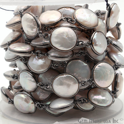 Pearl Round 12mm Oxidized Bezel Link Continuous Connector Chain - GemMartUSA