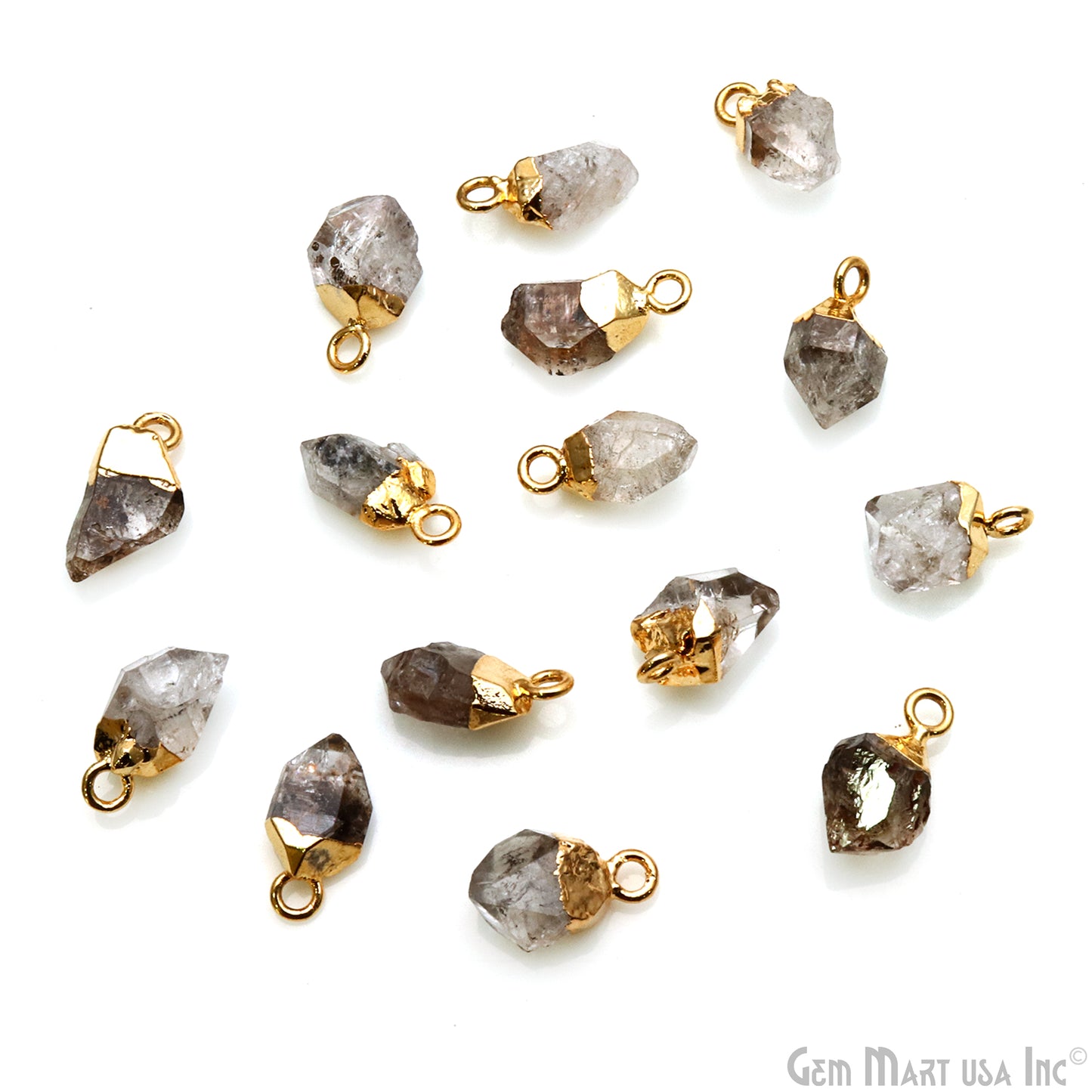 Rough Herkimer Diamond Organic 13x7mm Gold Edged Bracelets Charm Single Bail Connectors