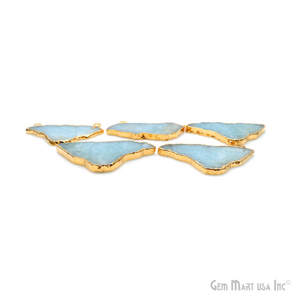 Aquamarine Free Form 51x31mm Gold Electroplated Gemstone Cat Bail Connector