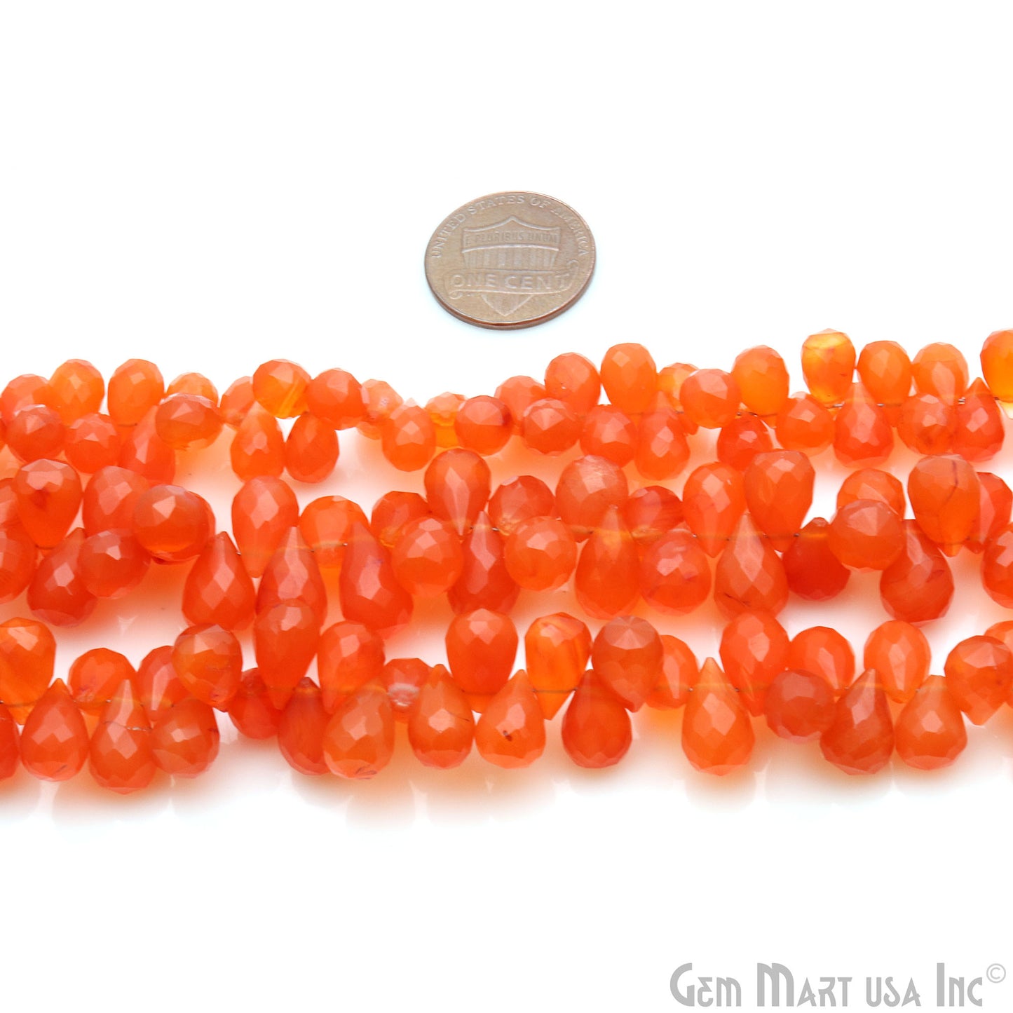 Carnelian Drop Faceted Gemstone Bead 6x10mm Rondelle Bead Strand - GemMartUSA