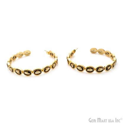 Gemstone Oval 7x5mm Gold Plated Round 54mm Hoop Earrings