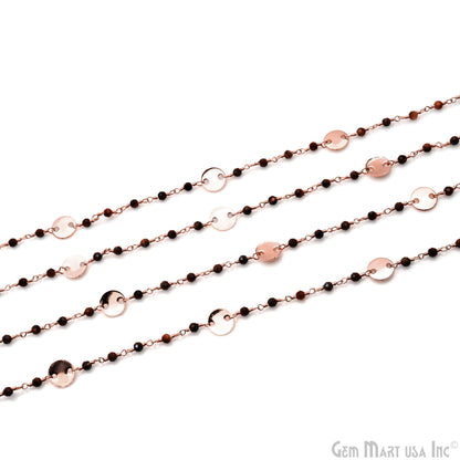 Tiger Eye 3-3.5mm Rose Gold Plated Wire Wrapped Beads Rosary Chain