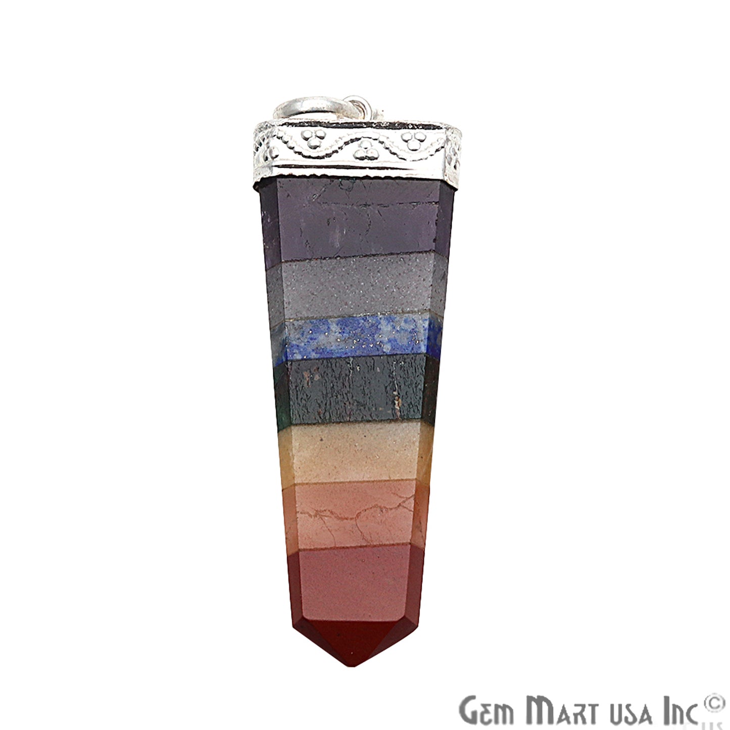 DIY Seven Chakra Healing Crystal Silver Plated Flat Point 50x20mm Pendant - GemMartUSA