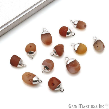 Carnelian Matte Beads 18x12mm Single Bail Silver Electroplated Gemstone Connector