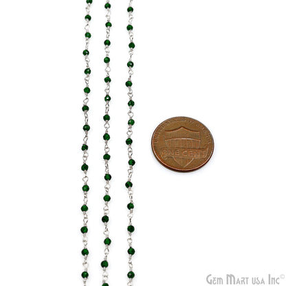 Green Zircon 2-2.5mm Tiny Beads Silver Plated Wire Wrapped Rosary Chain