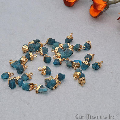 Rough Neon Apatite Gemstone 12x7mm Organic Gold Edged Single Bail Connector