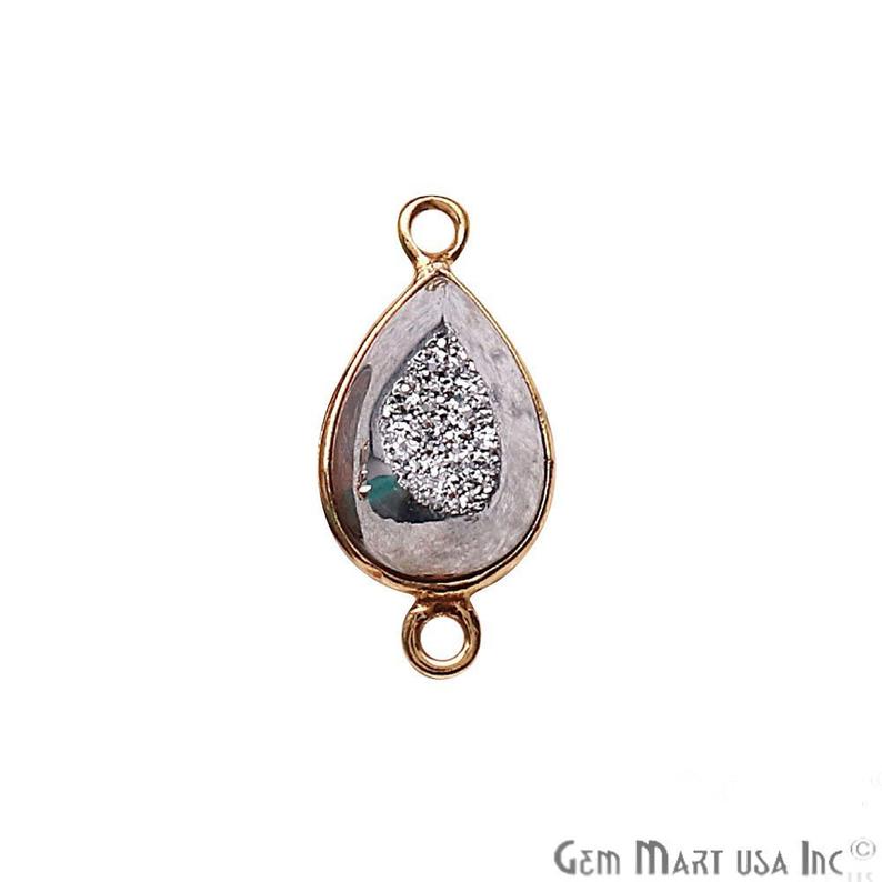 Window Druzy 8x12mm Pears Bezel Cave Druzy Connector (Pick Color, Bail, Plating)