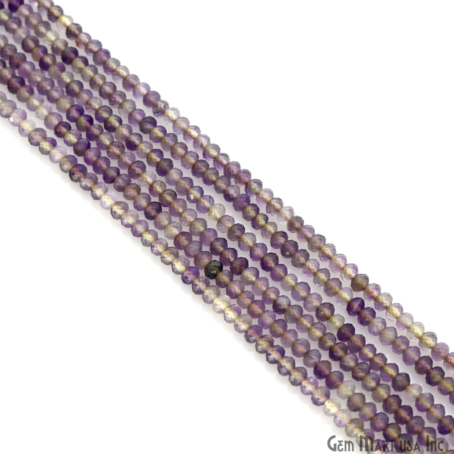 Ametrine Rondelle Beads, 12.5 Inch Gemstone Strands, Drilled Strung Nugget Beads, Faceted Round, 3-4mm