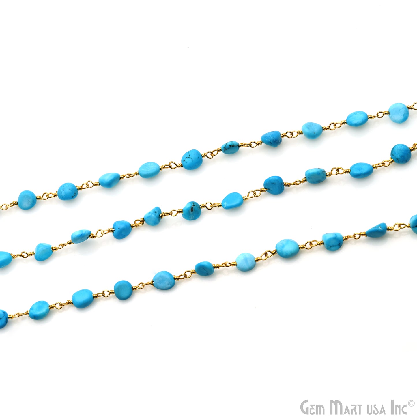 Turquoise 8x5mm Tumble Beads Gold Plated Rosary Chain