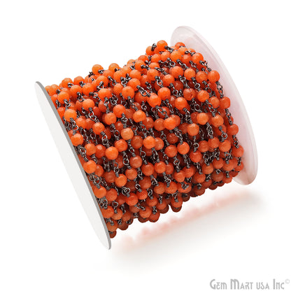 Orange Jade 4mm Faceted Beads Oxidized Wire Wrapped Rosary