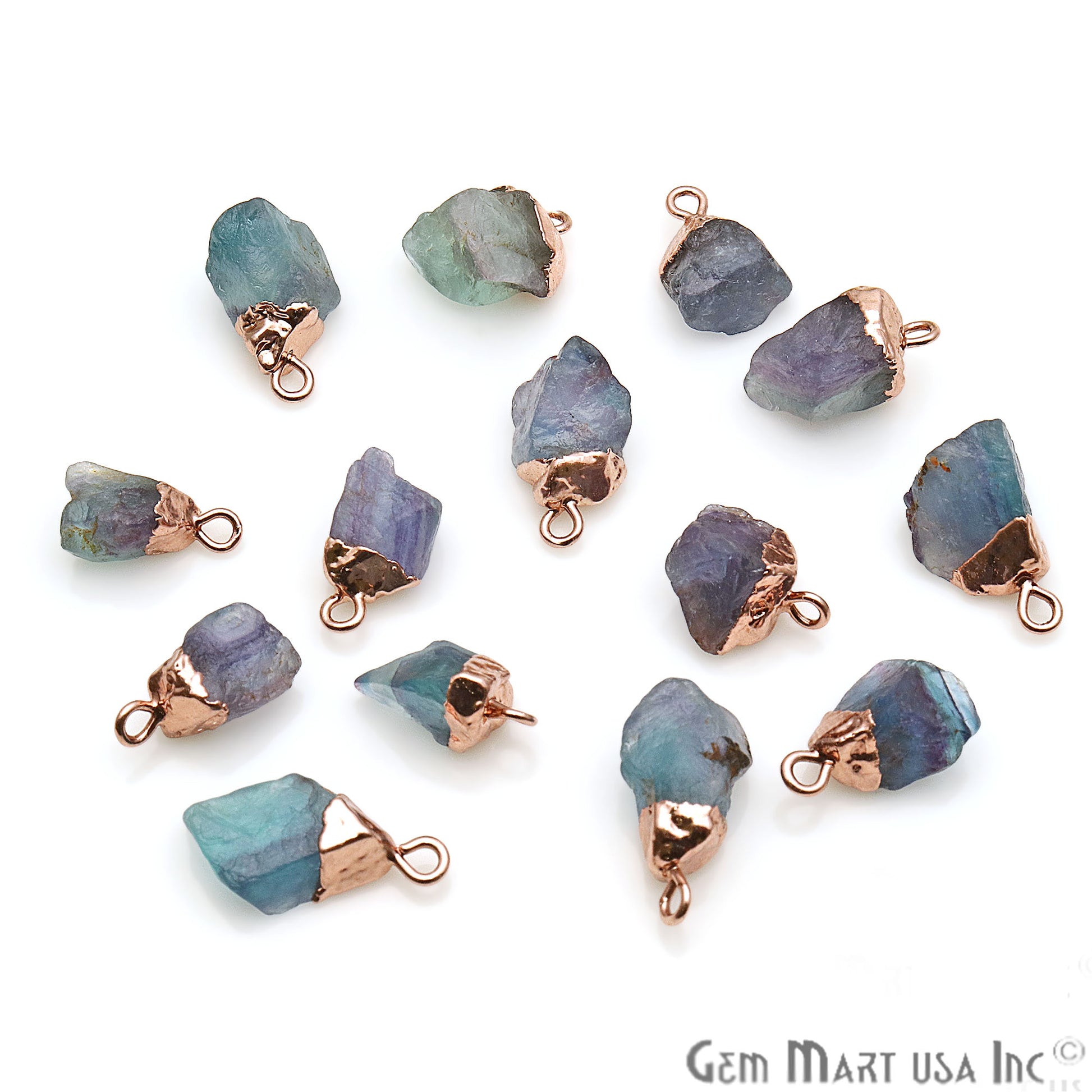 Rough Fluorite Gemstone 19x12mm Organic Rose Gold Edged Connector - GemMartUSA