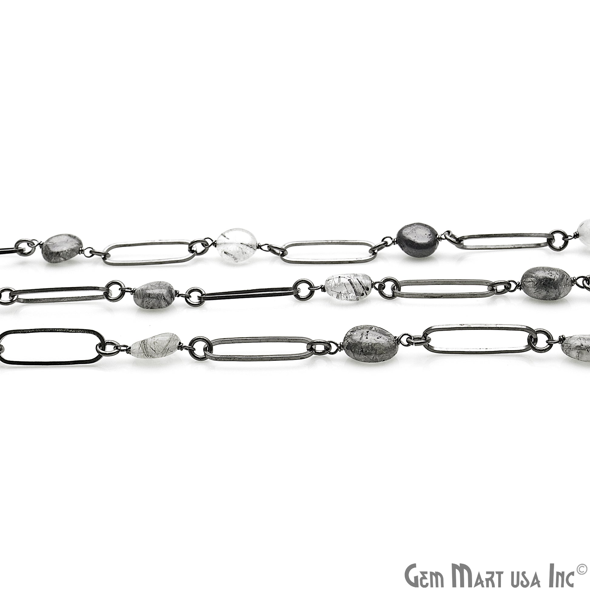 Rutilated With Oxidized Rectangle Finding Rosary Chain - GemMartUSA