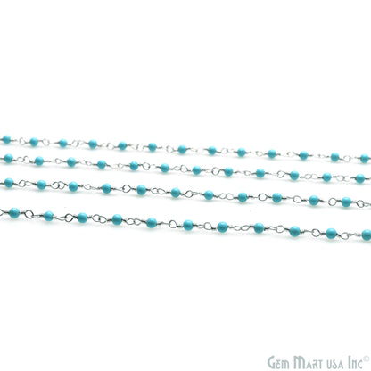 Turquoise Cabochon 2mm Silver Plated Beaded Wire Wrapped Rosary Chain