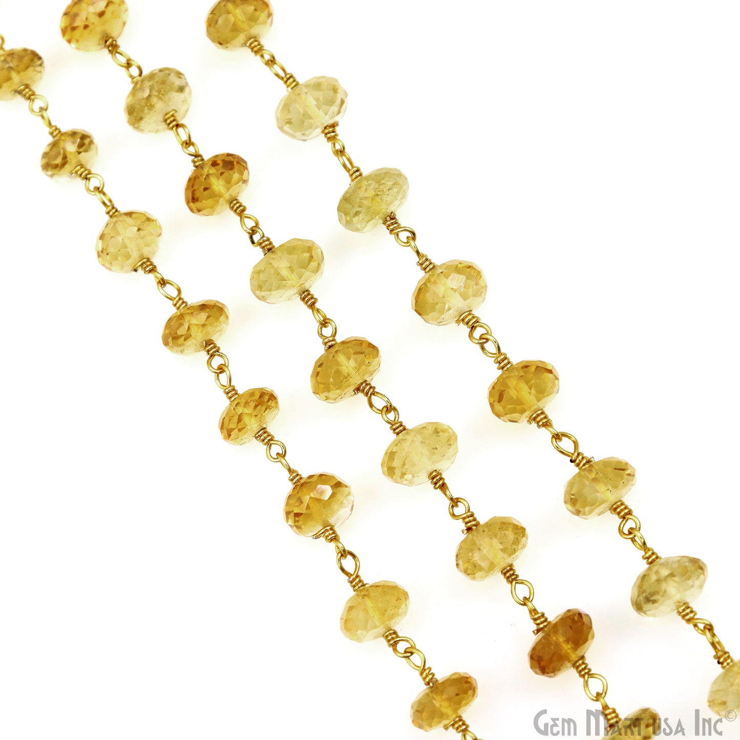 Citrine Faceted Beads 6-7mm Gold Wire Wrapped Beaded Rosary Chain