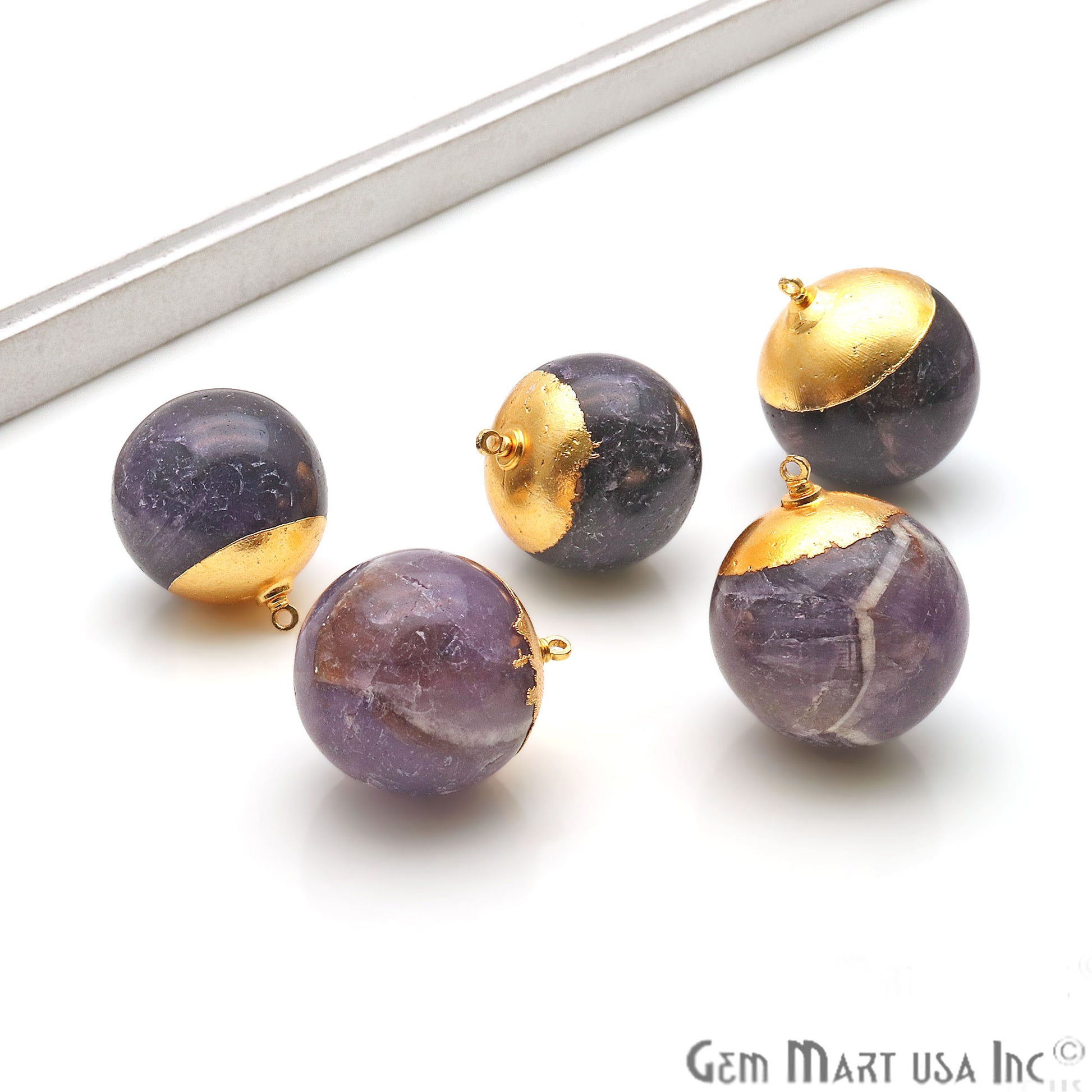 Gemstone Ball 25x28mm Gold Edged Single Bail Charm Ball Connector - GemMartUSA