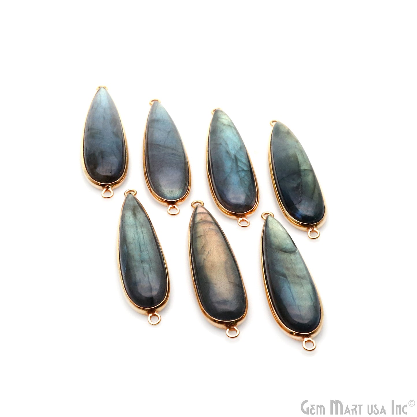 Flashy Labradorite Cabochon 40x10mm Pears Double Bail Gold Plated Gemstone Connector